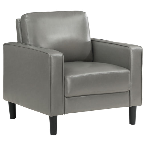 CoasterEveryday Ruth upholstered track arm accent chair in grey fabric with a modern, streamlined design