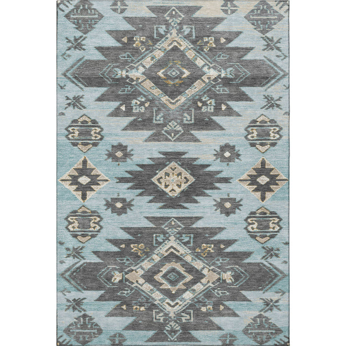 10' X 14' Tribal Washable Area Rug With UV Protection (709018) - Teal / Charcoal / Gray