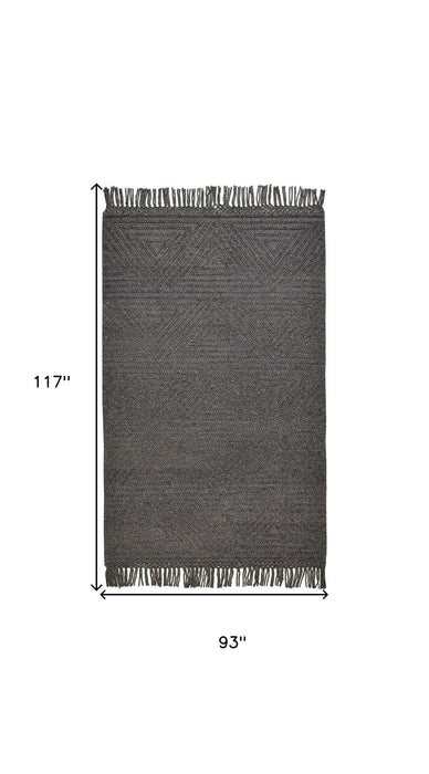 8' x 10' Wool Geometric Hand Woven Area Rug With Fringe - Gray