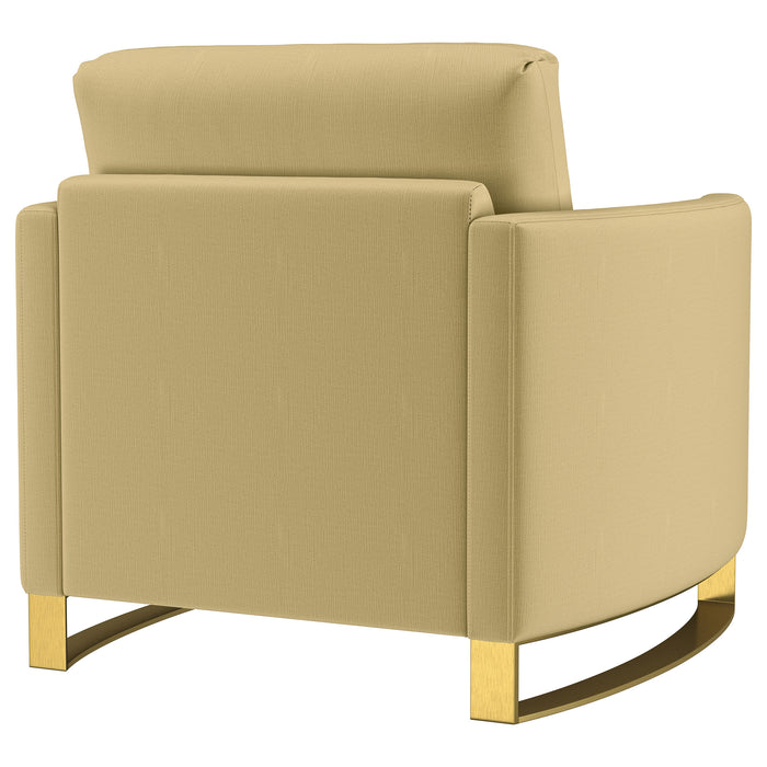 Corliss Upholstered Curved Track Arm Chair Camel