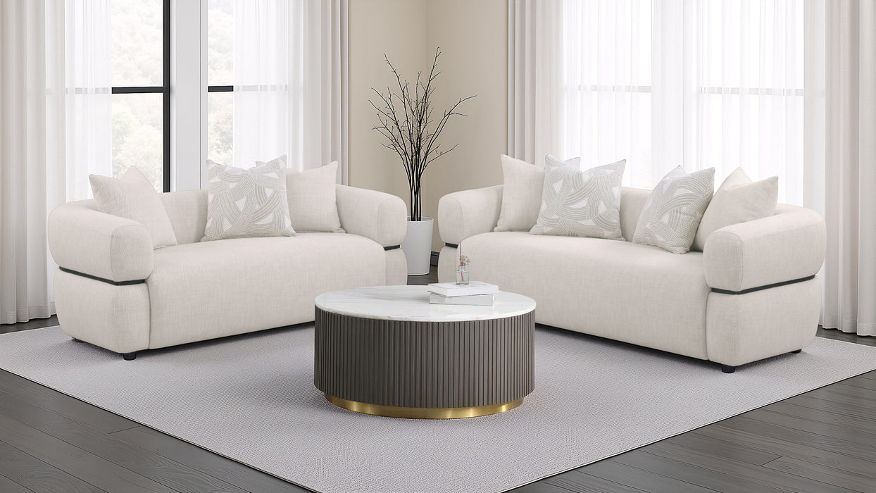 Jeanette 84-inch Fabric Upholstered Round Arm Sofa Beige