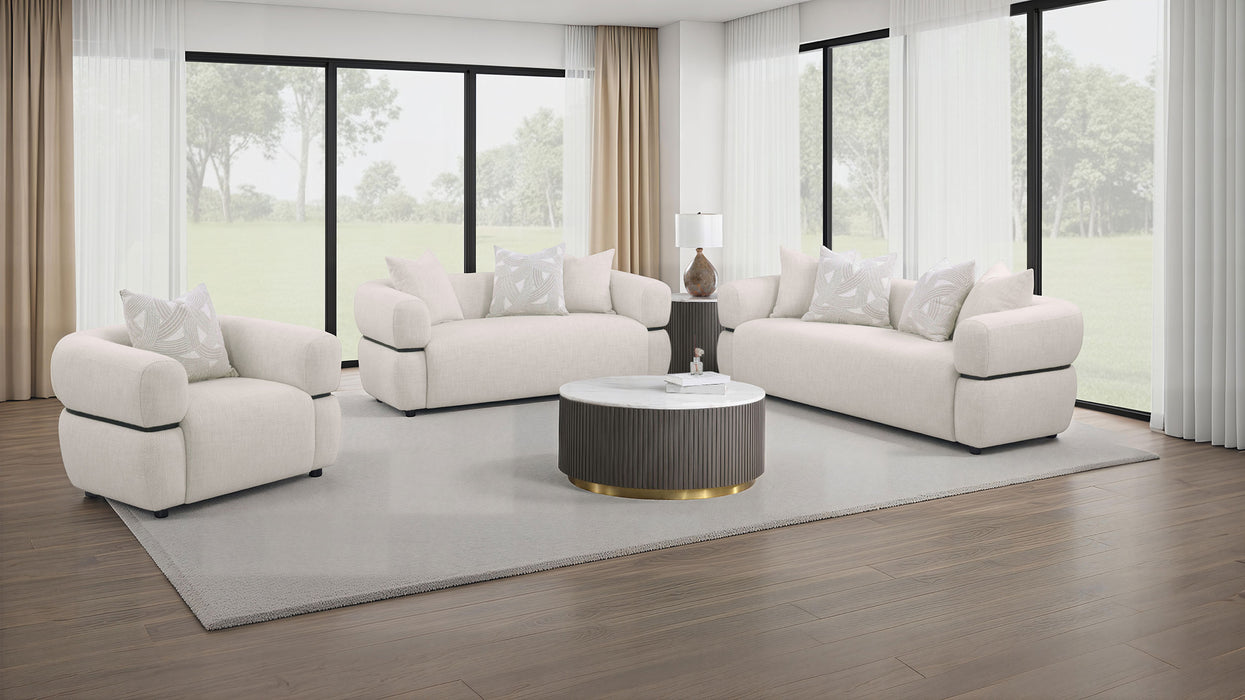 Jeanette 84-inch Fabric Upholstered Round Arm Sofa Beige