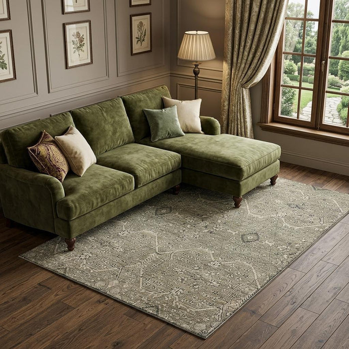 10' X 14' Floral Washable Area Rug With UV Protection (691740) - Khaki / Beige / Gray