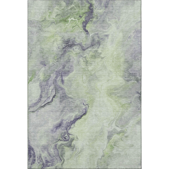 10' X 14' Abstract Washable Area Rug With UV Protection (697007) - Artichoke Green / Silver / Lavender