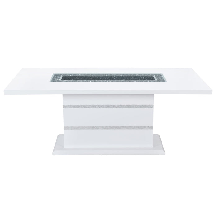 79" Faux Crystals Glass And Wood Pedestal Base Dining Table - White