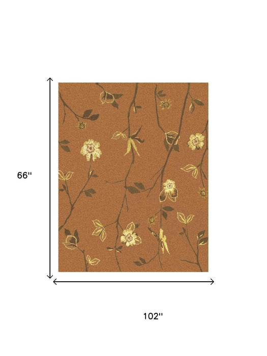 5' X 8' Wool Floral Hand Knotted Area Rug (744204) - Orange / Brown / Yellow