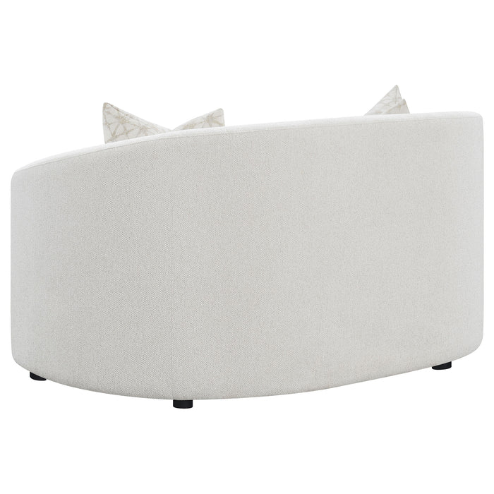 CoasterEssence Rainn 2-piece latte boucle upholstered sofa set with sloped arms