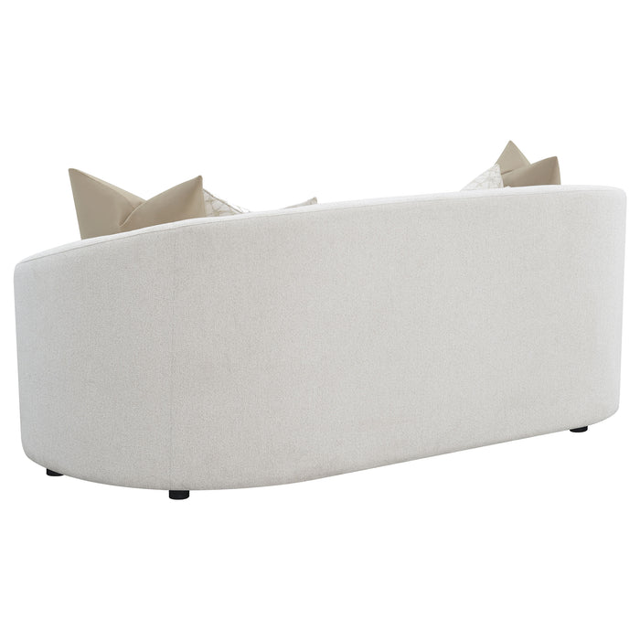 CoasterEssence Rainn 3-piece boucle upholstered sloped arm sofa set in latte view