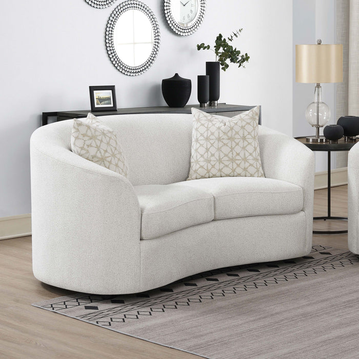 Rainn Boucle upholstered sloped-arm loveseat in latte by CoasterEssence