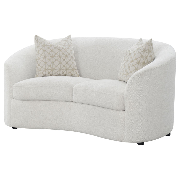 CoasterEssence Rainn boucle upholstered sloped arm loveseat in latte fabric