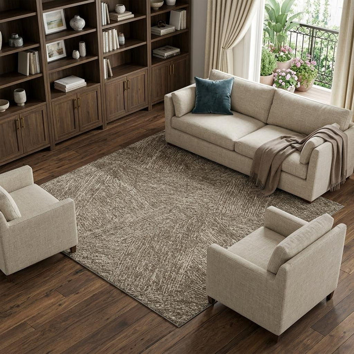 10' X 14' Abstract Washable Area Rug With UV Protection (678131) - Chocolate / Beige
