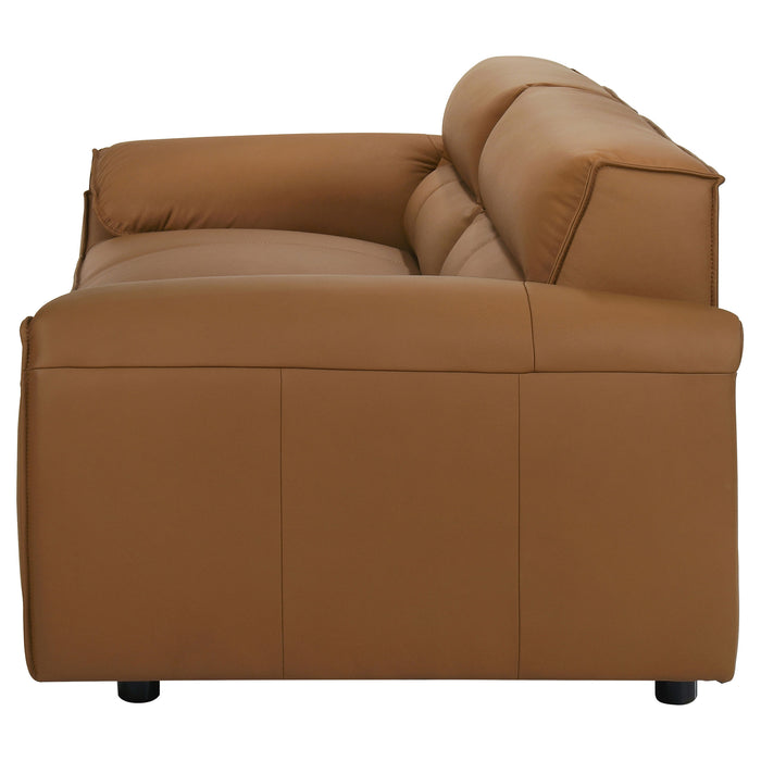 Buxton Top Grain Leather Upholstered Sofa Orange