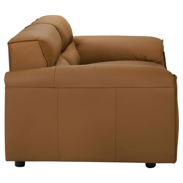 Buxton Top Grain Leather Upholstered Loveseat Orange