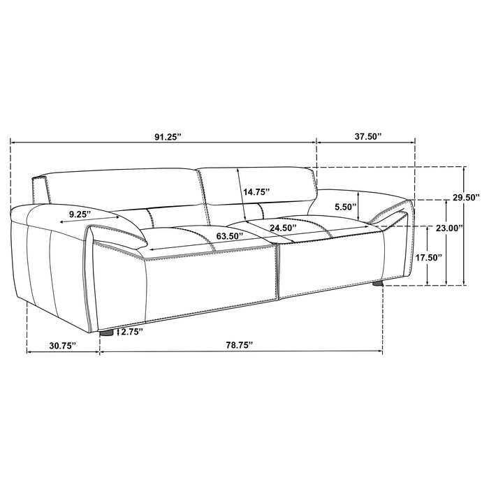 CoasterEveryday Buxton graphite top grain leather upholstered sofa with plush cushions and modern clean lines