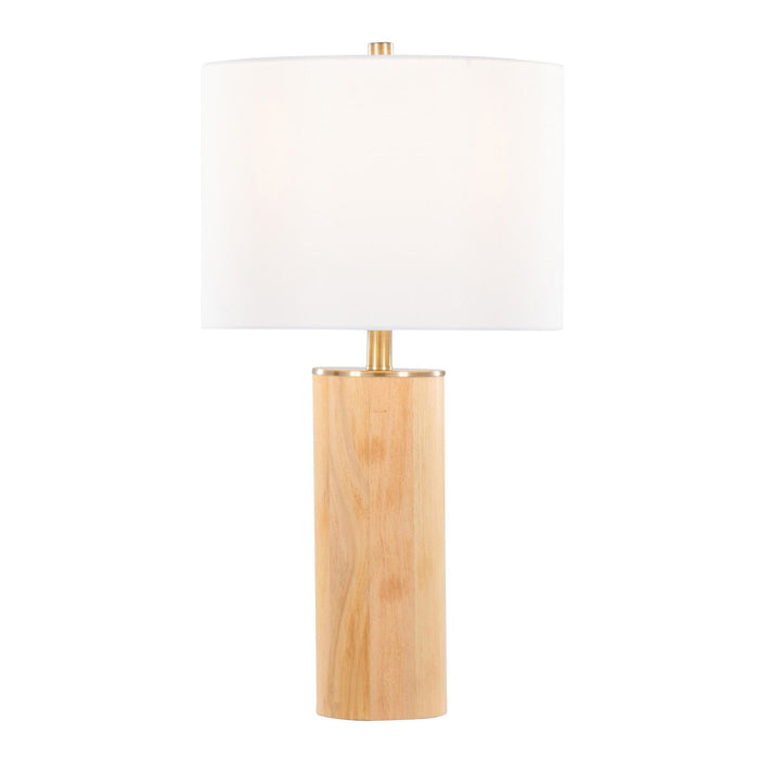 Cylinder - Ash 27" Wood Table Lamp - Ash Wood, Antique Brass, And White Linen