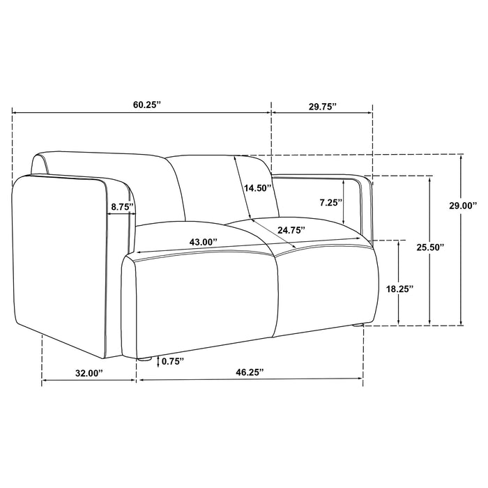 Dorset 2-piece Upholstered Round Track Arm Sofa Set Brown