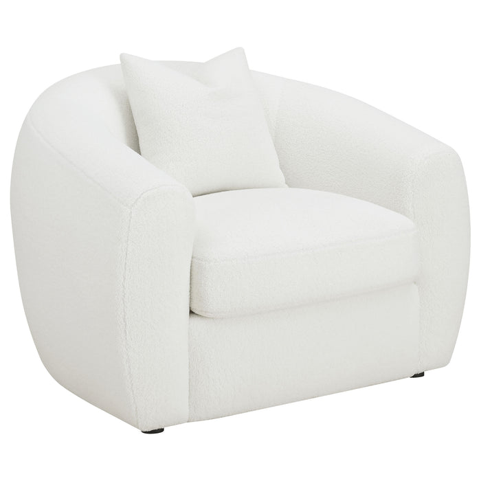 CoasterElevations Isabella faux sheepskin upholstered accent chair in natural color, showcasing plush fabric and modern furniture design.