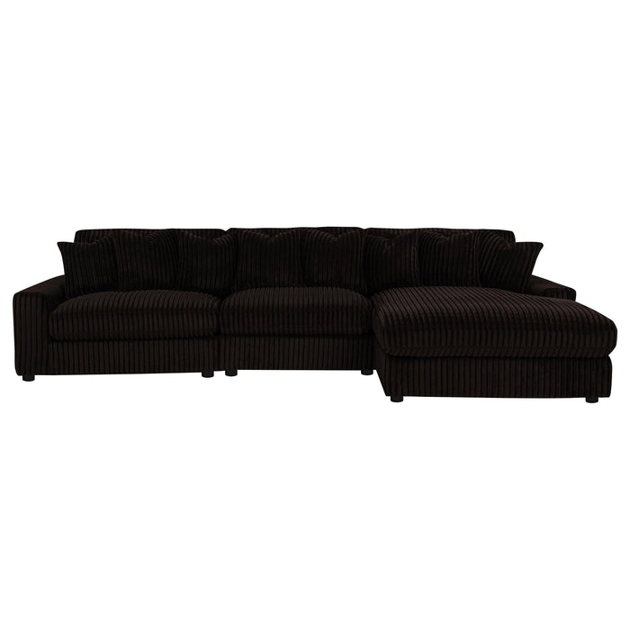 Blaine 3-Piece Corduroy Reversible Chaise Sectional Sofa Chocolate Brown