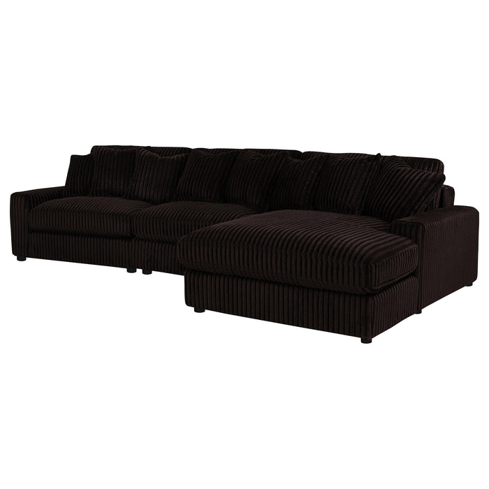 Blaine 3-Piece Corduroy Reversible Chaise Sectional Sofa Chocolate Brown