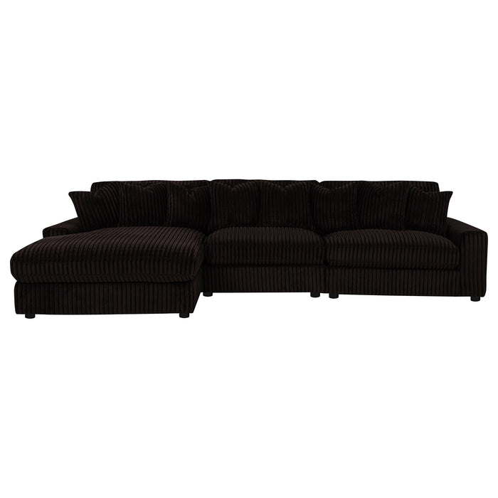 Blaine 3-Piece Corduroy Reversible Chaise Sectional Sofa Chocolate Brown