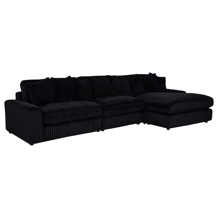 Blaine 3-Piece Corduroy Reversible Chaise Sectional Sofa Black