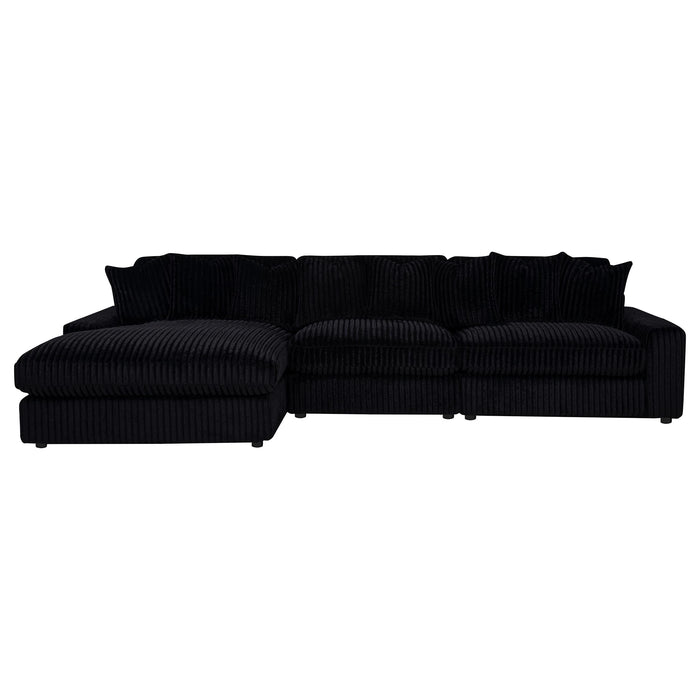 Blaine 3-Piece Corduroy Reversible Chaise Sectional Sofa Black