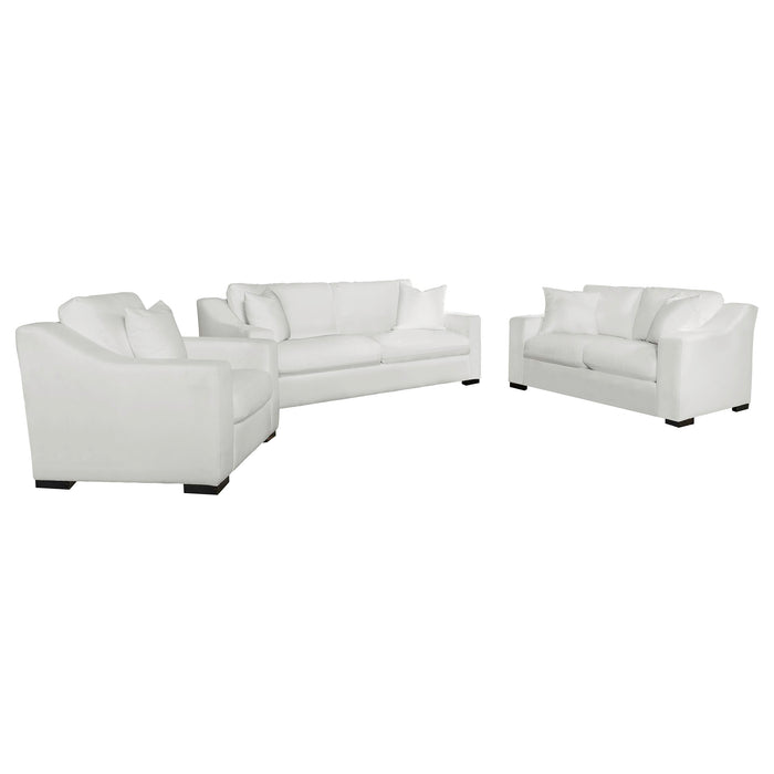 CoasterElevations Ashlyn 3-piece upholstered sloped arm sofa set in white, featuring plush cushions and modern furniture design.
