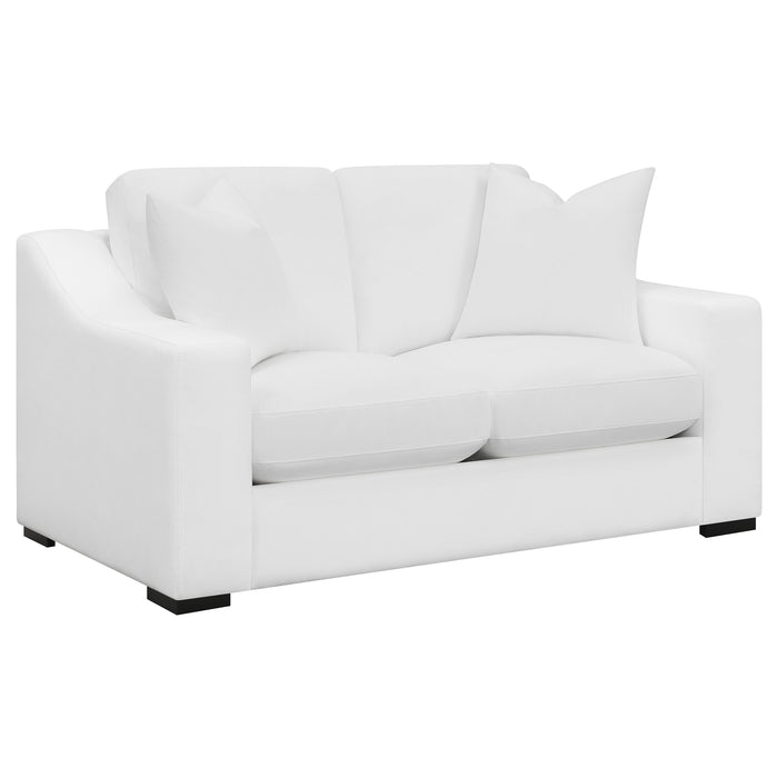 White Ashlyn 3-piece upholstered sloped arm sofa set by CoasterElevations, featuring plush cushions and modern furniture design.