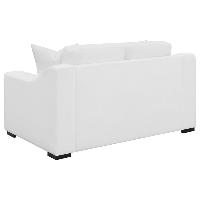 CoasterElevations Ashlyn 3-piece upholstered sofa set with sloped arms in white fabric, showing the modern, cozy living room furniture.