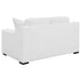 CoasterElevations Ashlyn 3-piece upholstered sofa set with sloped arms in white fabric, showing the modern, cozy living room furniture.