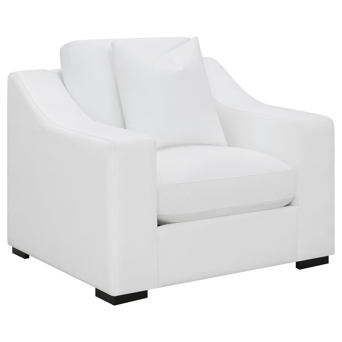 White Ashlyn 3-piece upholstered sloped arm sofa set by CoasterElevations, showing plush cushions and sleek modern design.