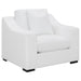 White Ashlyn 3-piece upholstered sloped arm sofa set by CoasterElevations, showing plush cushions and sleek modern design.