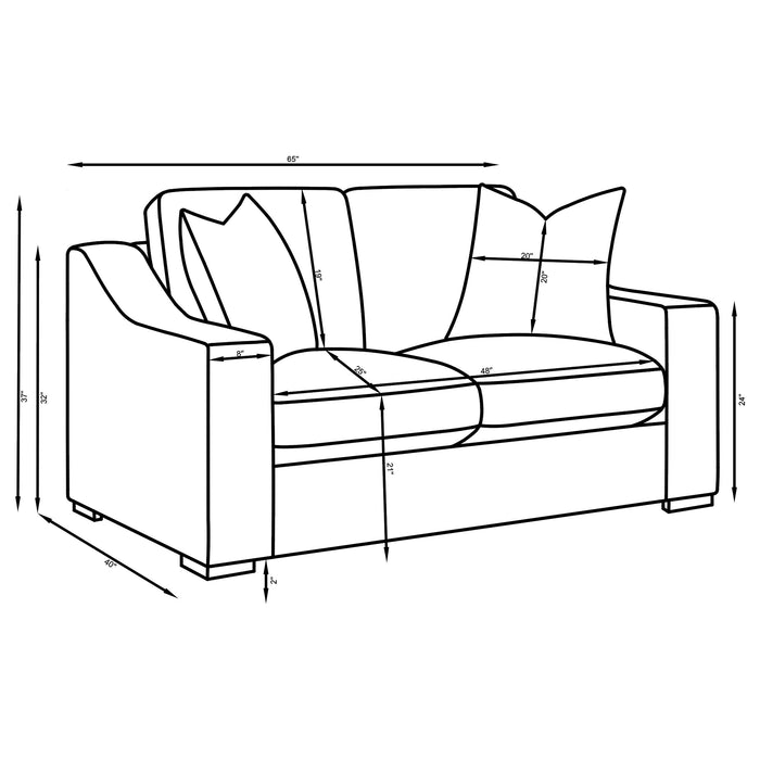 Ashlyn 3-piece upholstered sofa set with sloped arms in white, featuring plush cushions and contemporary furniture design.