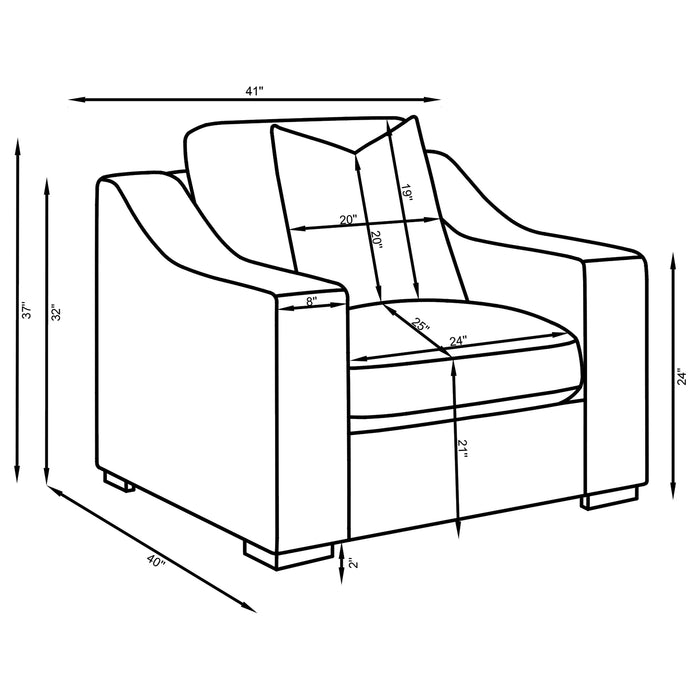 CoasterElevations Ashlyn 3-piece upholstered sofa set with sloped arms in white fabric, featuring plush cushions and modern design.