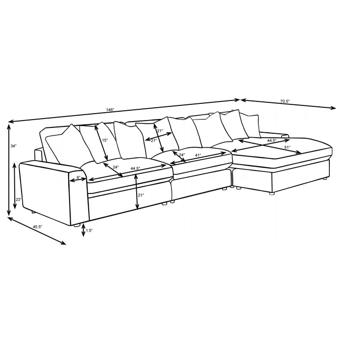 Blaine 3-Piece Corduroy Reversible Chaise Sectional Sofa Sand