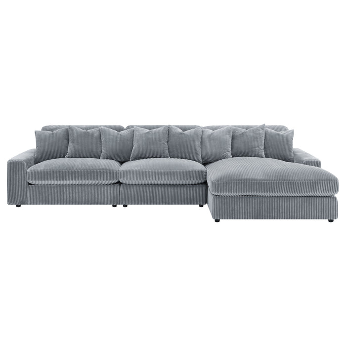 Blaine 3-Piece Corduroy Reversible Chaise Sectional Sofa Fog