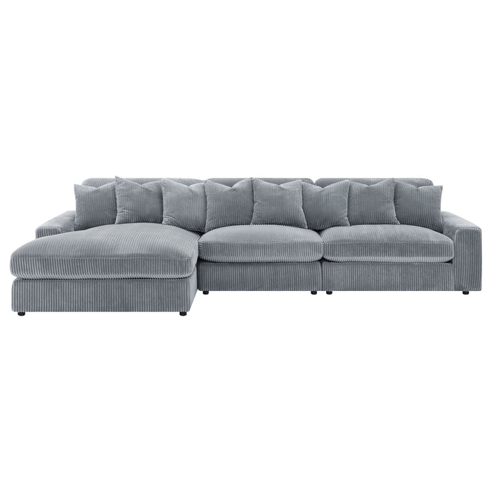 Blaine 3-Piece Corduroy Reversible Chaise Sectional Sofa Fog
