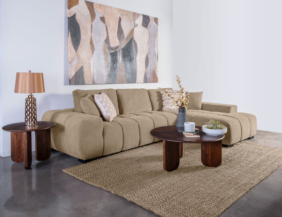 Octavia Tufted 2-Piece Sectional Chaise Sofa Camel