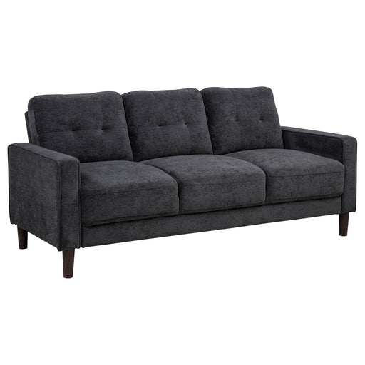 CoasterEveryday Bowen II steel grey fabric upholstered sofa with track arms