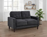 CoasterEveryday Bowen II steel grey fabric upholstered track arm loveseat