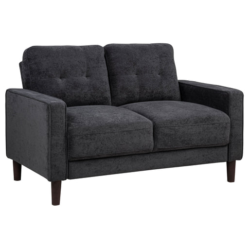 CoasterEveryday Bowen II steel grey fabric upholstered loveseat with track arms
