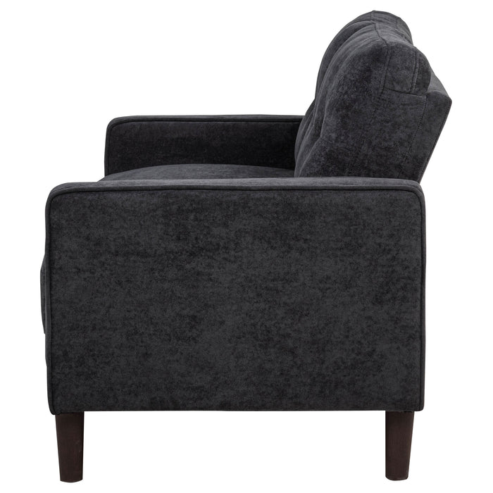 Bowen II steel grey fabric upholstered loveseat with track arms by CoasterEveryday