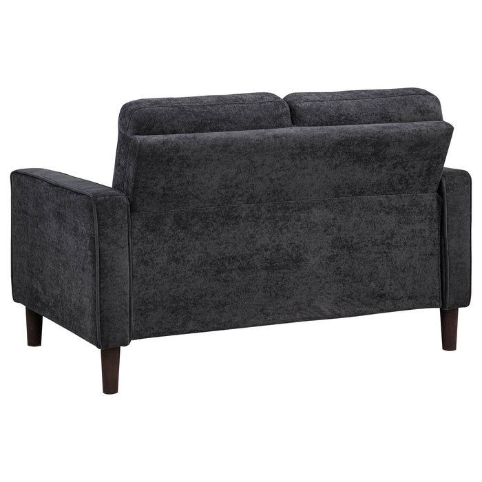 CoasterEveryday Bowen II steel grey fabric upholstered loveseat with track arms