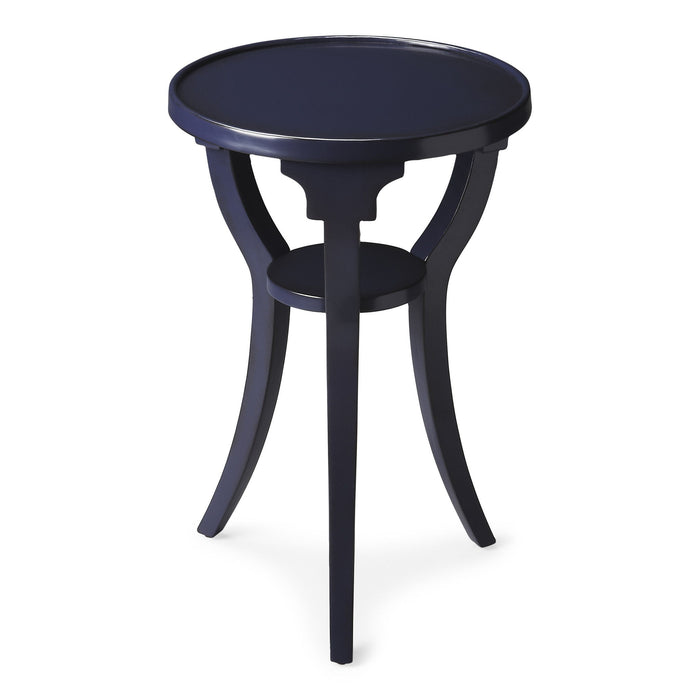 Wood And Solid Wood Round End Table With Shelf - Blue