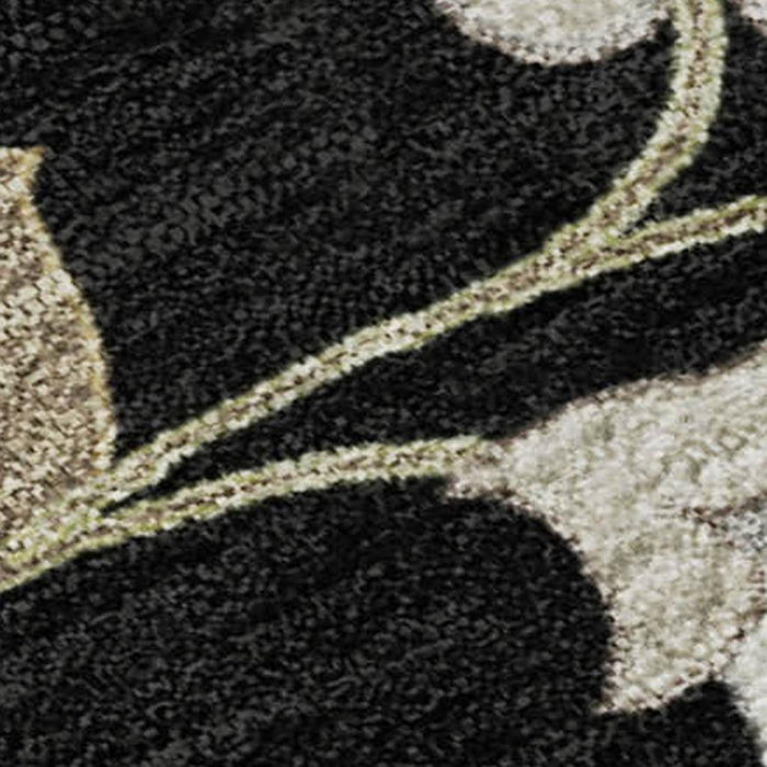10' X 14' Floral Washable Area Rug With UV Protection (678964) - Black / Ivory / Beige