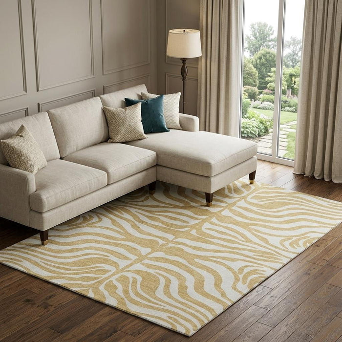 10' X 14' Animal Print Washable Area Rug With UV Protection (681767) - Gold / Ivory