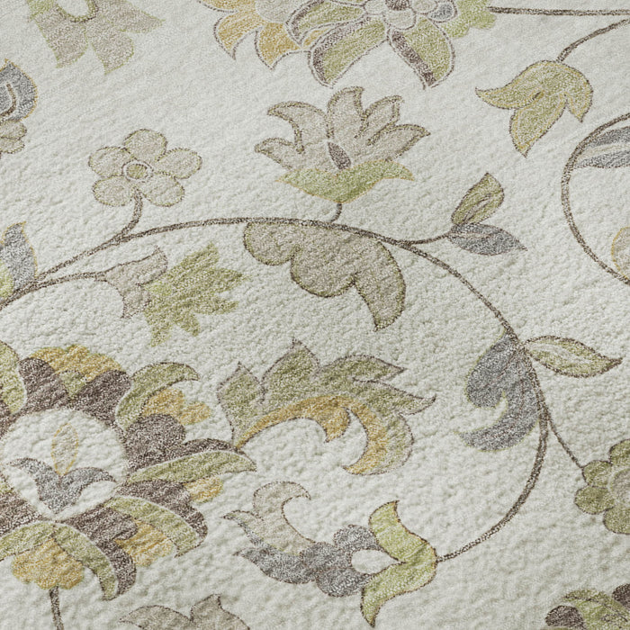 10' X 14' Floral Washable Area Rug With UV Protection (678982) - Ivory / Copper / Gray