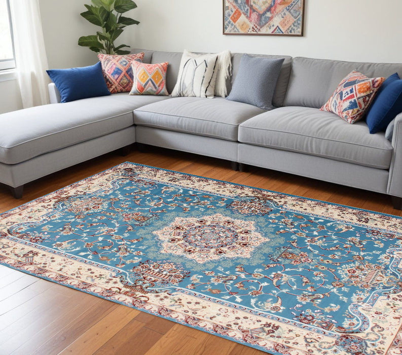 10' x 13' Oriental Distressed Area Rug - Blue And Ivory