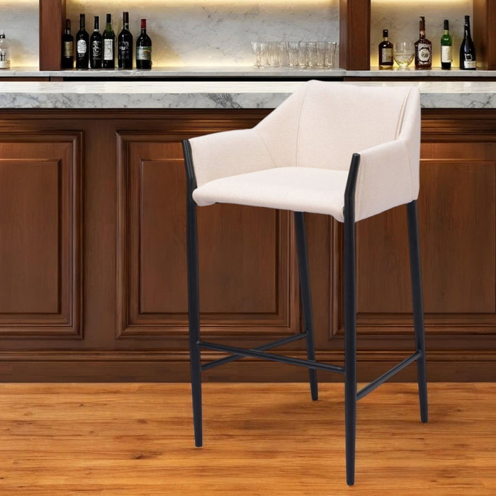 30" Fabric And Steel Bar Height Bar Chair - Beige And Black