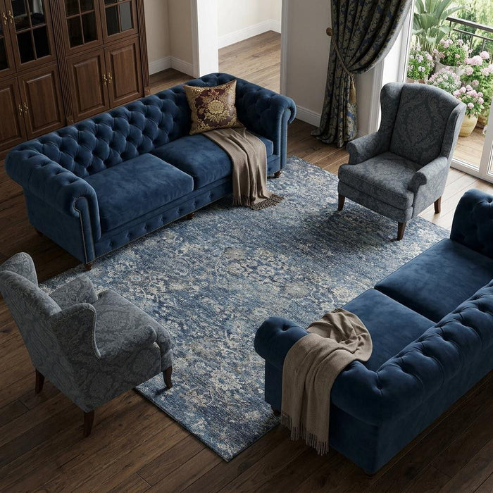 10' X 14' Floral Medallion Distressed Washable Area Rug With UV Protection (644222) - Blue / Gray